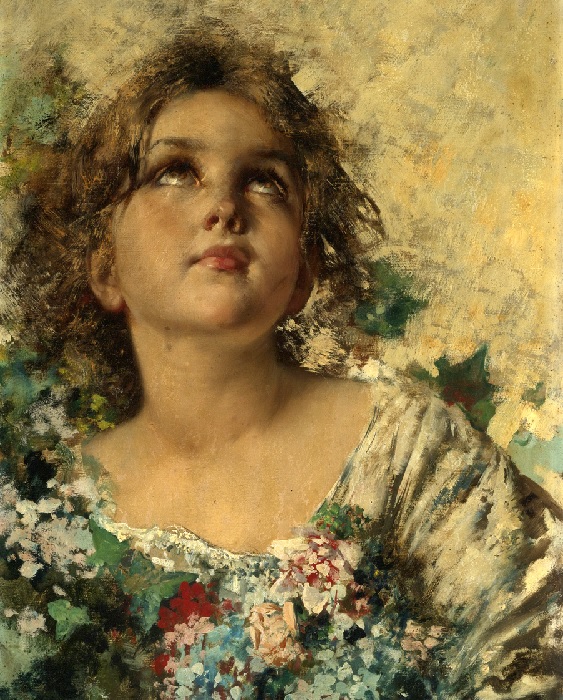 Девочка с цветами. (Girl with Flowers).Автор: Винченцо Иролли.| Фото: gallerix.ru.