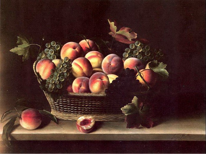 Корзина с персиками и виноградом. Автор: Луиза Муайон.