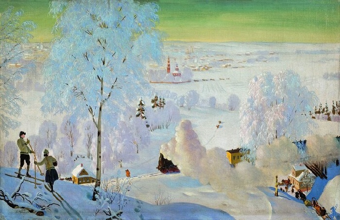 «Лыжники». 1919 год. Художник Б. М. Кустодиев.