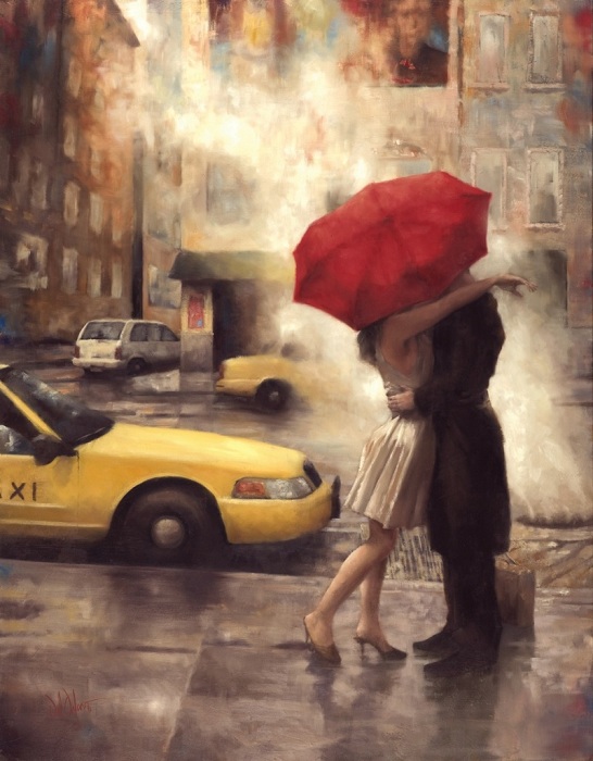Красный зонт и поцелуй от Даниэля Дель Орфано.