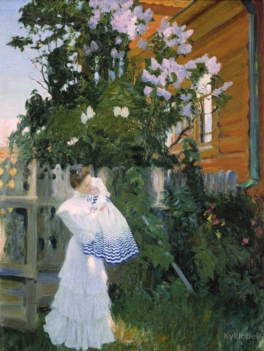 Знаменитое "Утро", изображающее молодую жену с маленьким сыном, было написано Кустодиевым в Париже, в 1904 году.