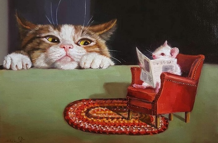 Тайская художница рисует забавные сюжеты с кошками и мышками, которые дарят 