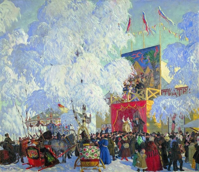 «Балаганы» (1917год). Художник Б. М. Кустодиев.