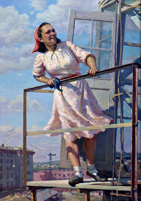  «Крановщица». (1955 год). Автор: П.Григорьев-Савушкин.
