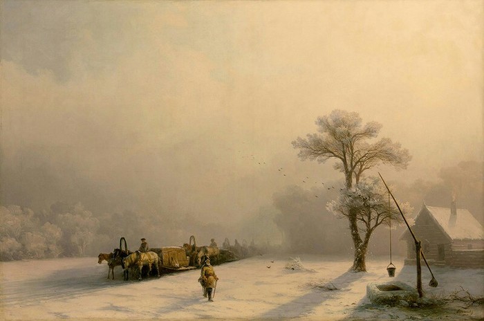 Зимний обоз в пути.<br>(1857).  Автор. И.К.Айвазовский.