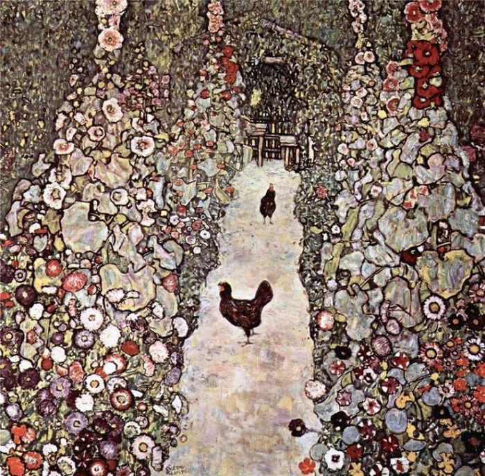 Сад с петухами. (1917год).  Автор: Gustav Klimt. 