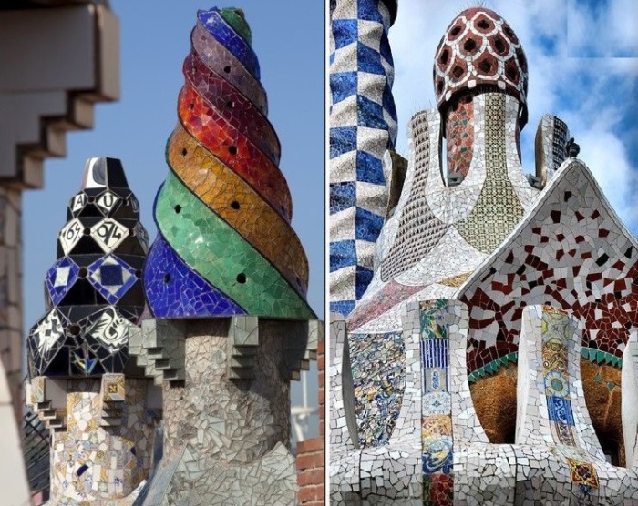 Техника керамической мозаики тренкадис на фасадах сооружений Антонио Гауди. Мозаика: Жозепе Марии Жужоля.