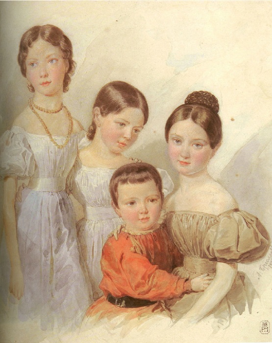 Потрет детей генерала Ф.Ф.Шуберта, племянников художника. Автор: Александр Брюллов.
