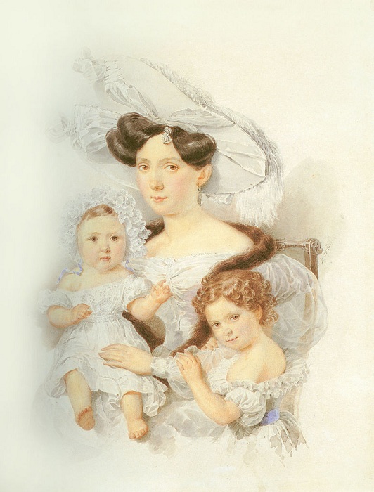 Е.Н.Чернышёва с дочерьми. Автор: Александр Брюллов.