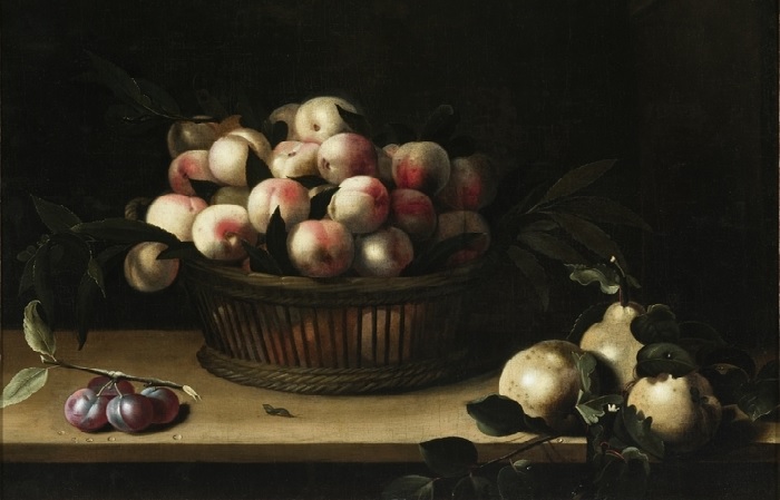 Корзина с персиками, айва и слива. (1641 год.) 66 х 84.6 Дерево, масло. Лос-Анджелес, музей LACMA.  Автор: Луиза Муайон.