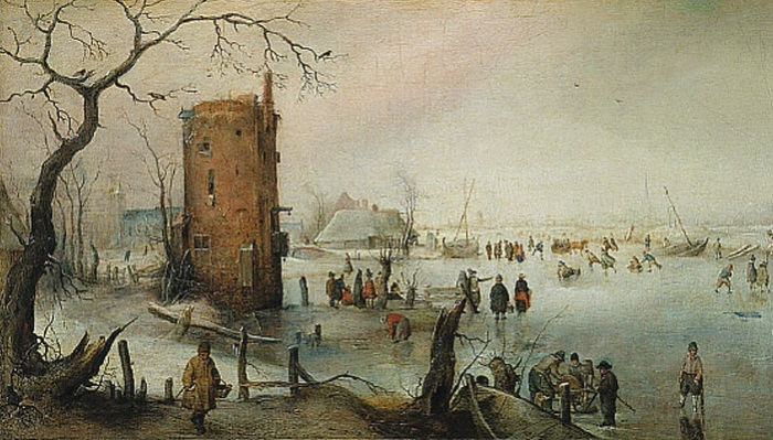 Зимний пейзаж с башней, 1620 год.