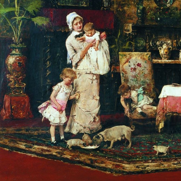 «Две семьи в салоне» (1882год). Фрагмент. Автор: Михай Мункачи.