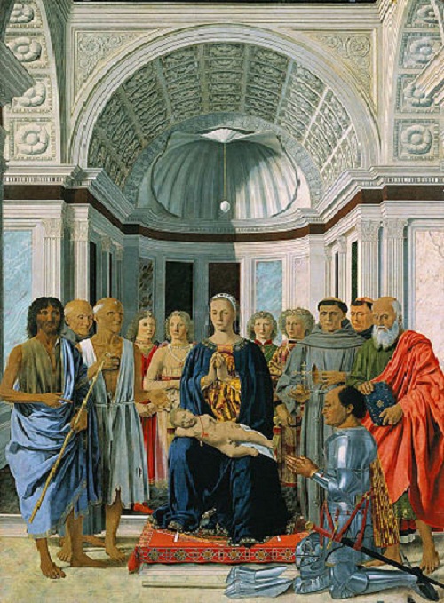 «Мадонна со святыми и герцогом Урбинским» (1472—1474). Милан. Автор: Пьеро делла Франческа . 