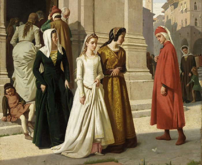 Встреча Данте с Беатриче Портинари в 1274 году. Художник: Рафаэлло Сорби.