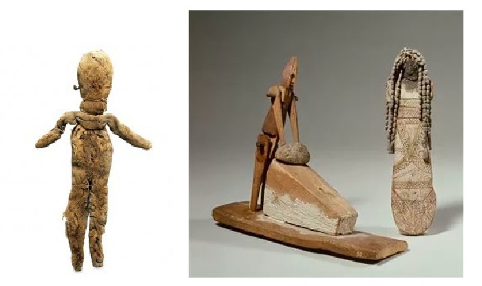  IV–III век до н. э. Тряпичная набивная фигурка из льняного полотна и набитая папирусом /. Деревянные куклы. 2080–1990 года до н. э.