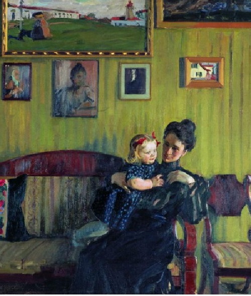  Жена Юлия с дочерью Ириной. (1908). Автор: Б.М.Кустодиев.