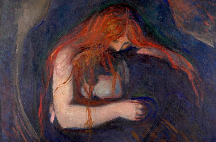«Вампир» (или «Любовь и боль»), 1893. Автор: Эдвард Мунк.
