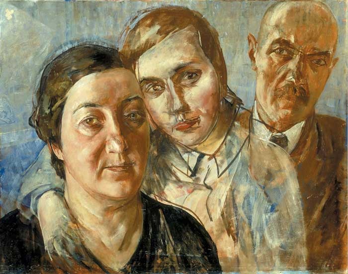 «Семейный портрет (Автопортрет с женой и дочерью)». (1933). Автор: К.С. Петров-Водкин.
