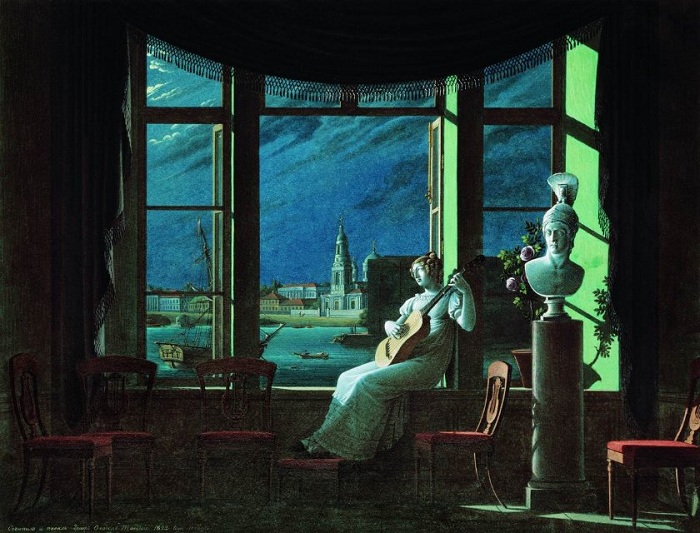 У окна. Лунная ночь. Автор: Толстой Ф.П.