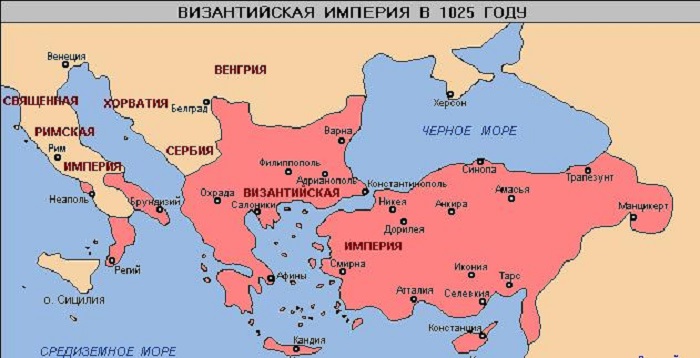 Византия на карте в период расцвета 1025 год