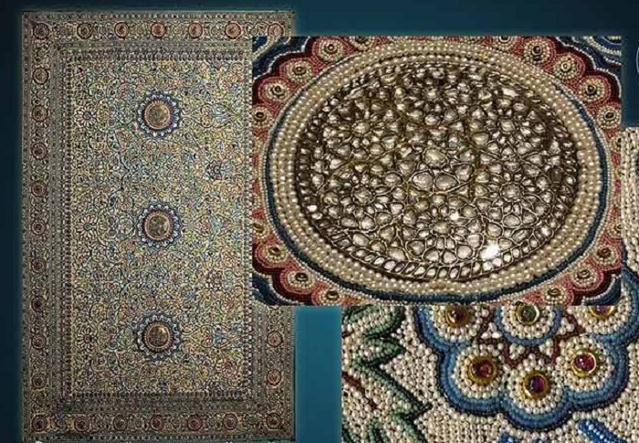 Жемчужный ковер Барода, инкрустированный бриллиантами. 1865 по 1870 год. Материал: смесь шелковых нитей и оленьей шкуры