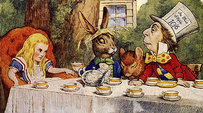 Чаепитие в «Алисе в Стране чудес» Льюиса Кэрролла. Иллюстрация Дж. Тенниела к первому изданию сказки, 1865 год