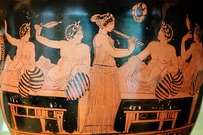 Симпосий. Рисунок на древнегреческой вазе V в до н.э.