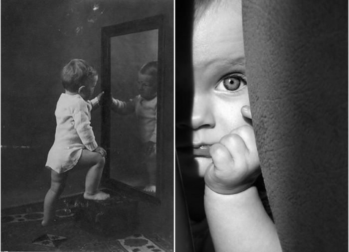 Малыш не может понять, кто на него смотрит из зеркала, потому может сильно испугаться.