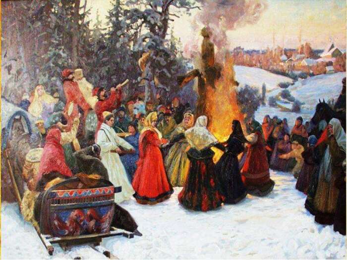 Чучело Масленицы сжигали на большом ритуальном костре, что символизировало прощание с зимой. /Фото: images.myshared.ru