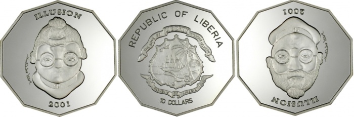 Монеты-иллюзии из Либерии./Фото: news.coin.su