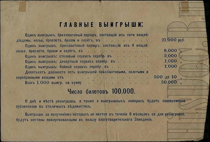 Призы лотереи в пользу Демидовского дома призрения трудящихся. 1873 год.