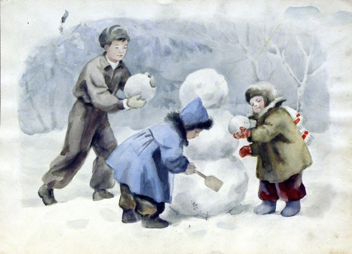 Лепка снеговиков – одно из любимых зимних развлечений детворы. Боровская А.К. Дети лепят снеговика. 