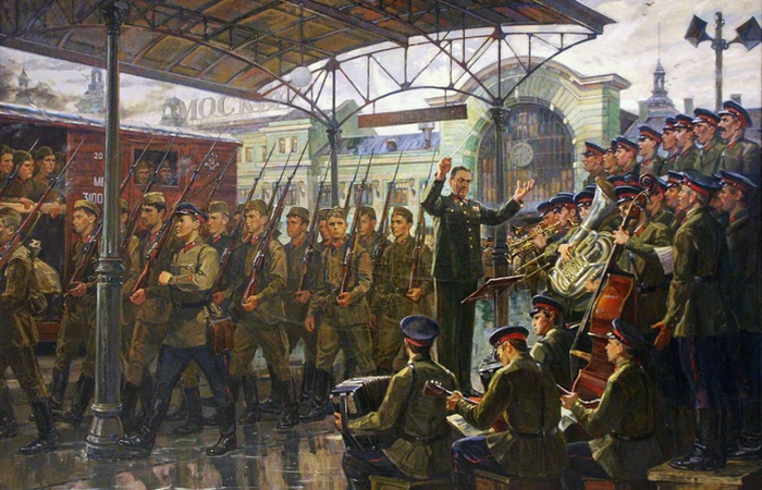 «Ансамбль Александрова на Белорусском вокзале, 26 июня 1941 г.»/ Фото: kcvs.ru.