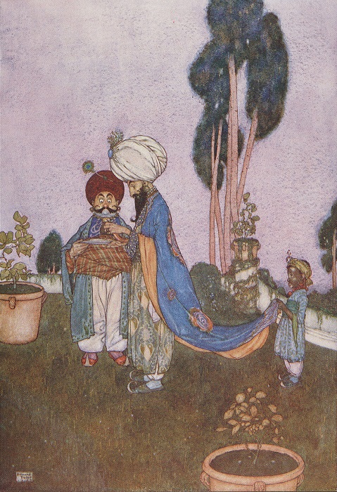 Арабский сборник, в свою очередь, переделка персидского. Иллюстрация Эдмунда Дюлака.