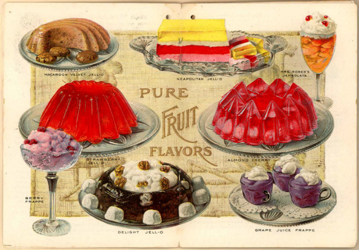 Реклама, объясняющая, какие десерты можно сделать из желе.