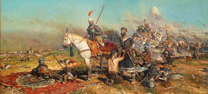 Монголы дарили своему хану русских пленников. Картина Павла Рыженко «Битва на Калке».