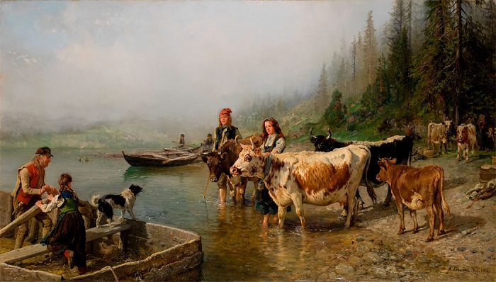 Торговля с поморами порой очень выручала норвежцев. Картина Ханса Даля.