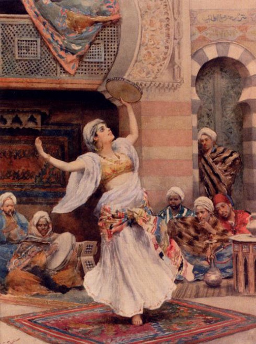 Бубен — ещё один традиционный спутник восточной танцовщицы. Картина Фабио Фаби.