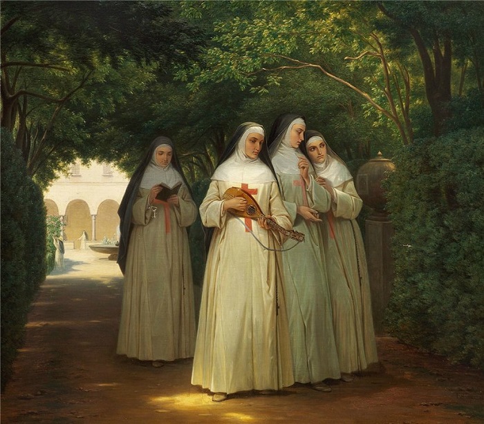 Прогулка по монастырскому саду привела монахинь в безумие. Картина Йоргена Зонне.