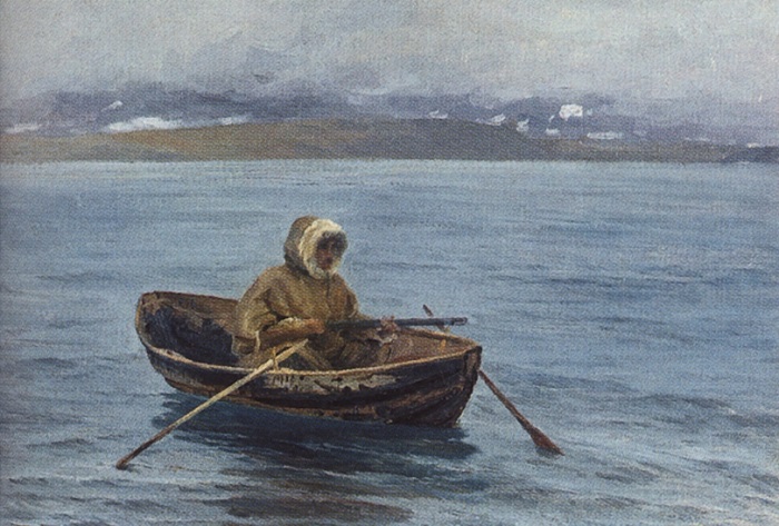 Кроме поморов, финнов и норвежцев, на мурманском берегу жили и охотились ненцы. Художник Александр Борисов.