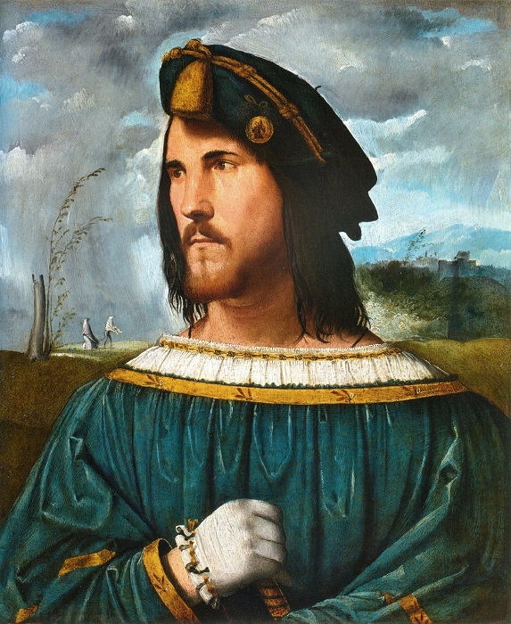 На этой картине Альтобелло Мелоне, как считается, изображён Цезарь Борджиа.