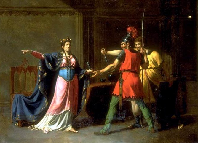 Фредегонда и нанятые ею убийцы соседского короля на картине Эммануэля Уоллета.