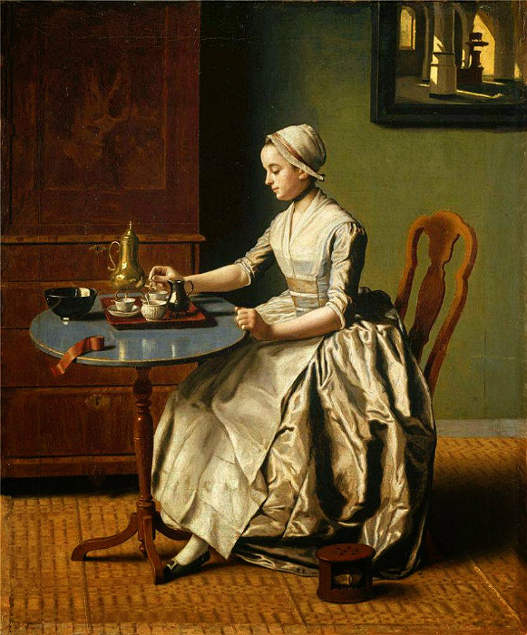 Голландская девушка пьёт шоколад на завтрак. Картина Жана-Этьена Лиотара.
