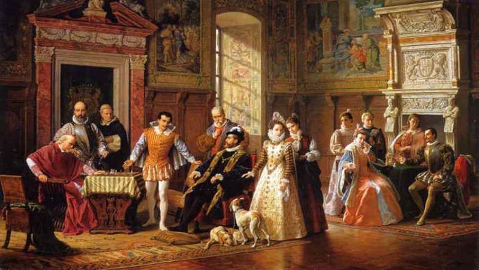 Филипп II устроил первый в мире международный шахматный турнир. Картина Луиджи Муссини.
