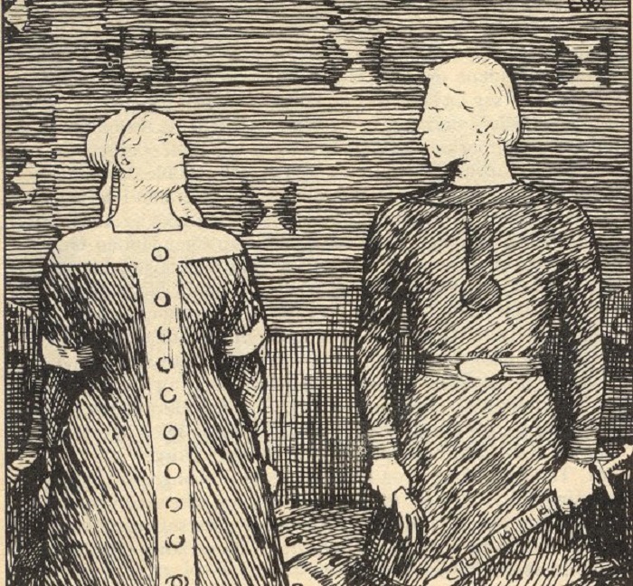 Сигрид-Святослава и Олаф Трюгвассон, рисунок Эрика Вереншёлля.