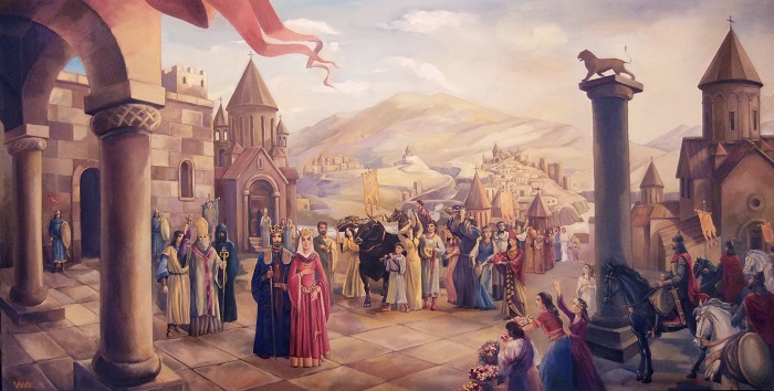 Знатные армяне и византийцы постоянно влияли друг на друга в культурном плане. Рисунок Г.В.Бабаяна.