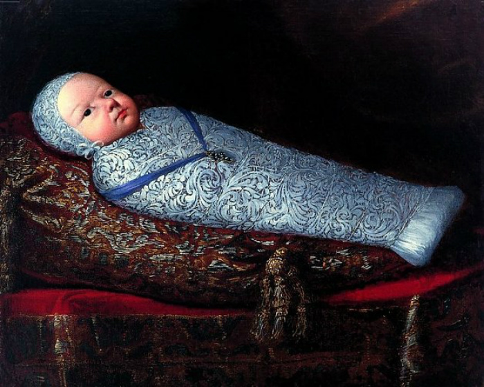 Как легко угадать по голубым пелёнкам и синей ленточке, это — портрет дочери Филиппа III. Русский читатель её хорошо знает как королеву Анну из «Трёх мушкетёров»