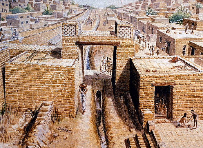 Хараппская город Мохенджо-Даро был спланирован так, что в нём могли жить 80000 человек. Улицы шли параллельно и перпендикулярно, и центральные были шириной в десять метров.