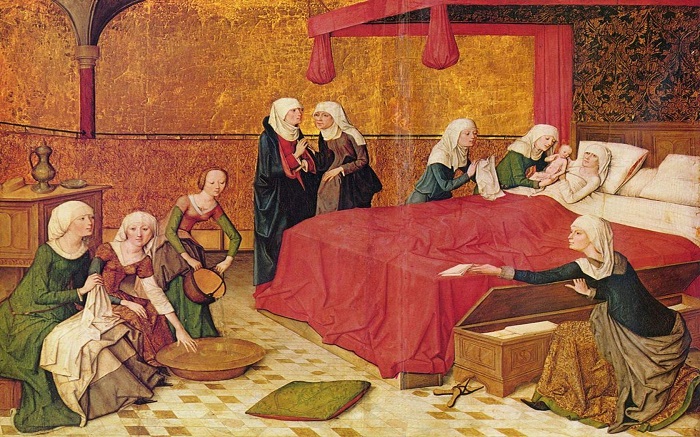 Время до, во время и после родов знатная европейка Средних веков проводила в комнате, полной женщин.