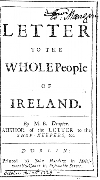 Первое письмо суконщика. Хотя их вышло только два, ирландцы долго ждали третьего.